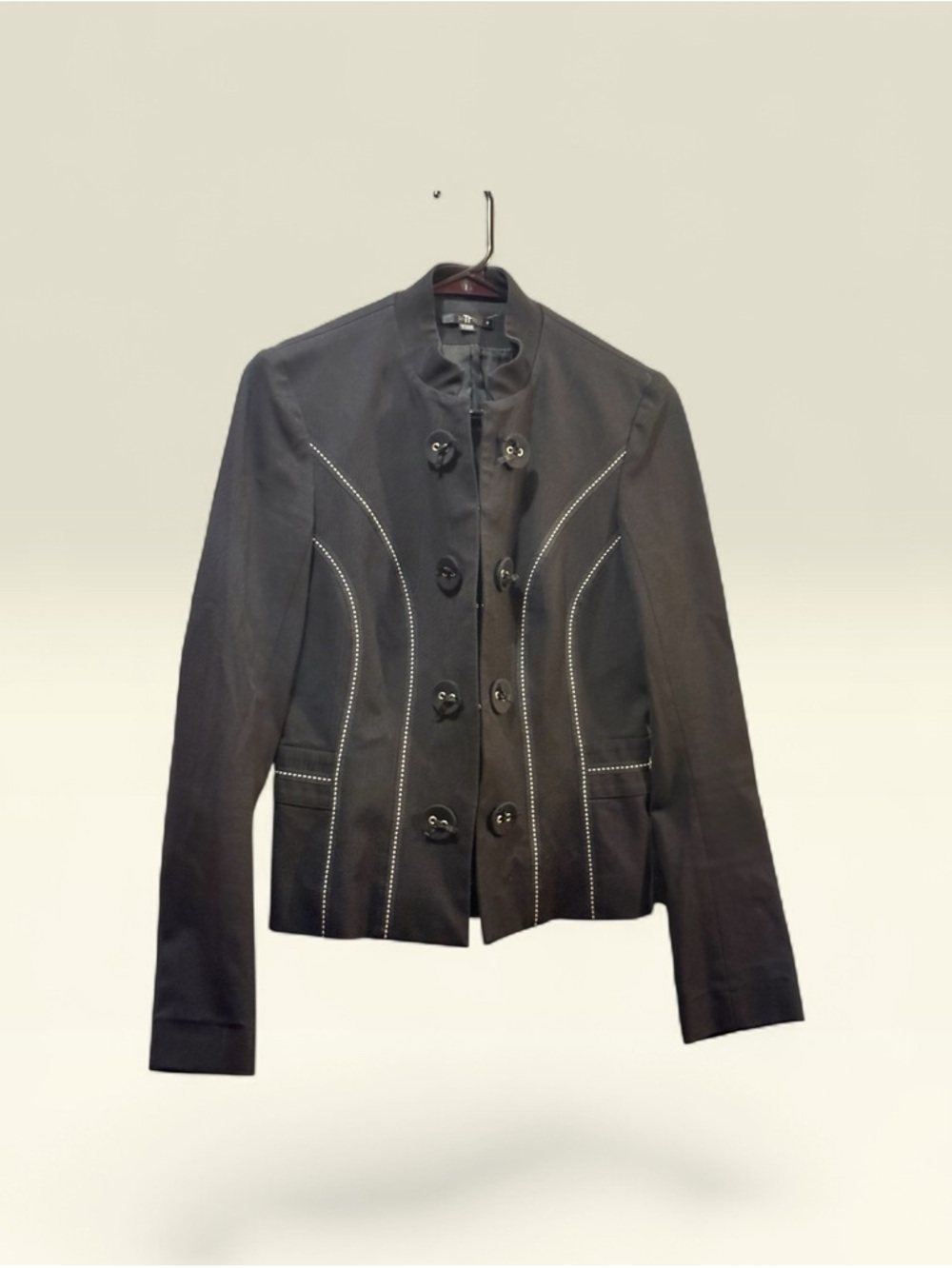 Y2K black military style fitted jacket contrast stitch cotton blazer s